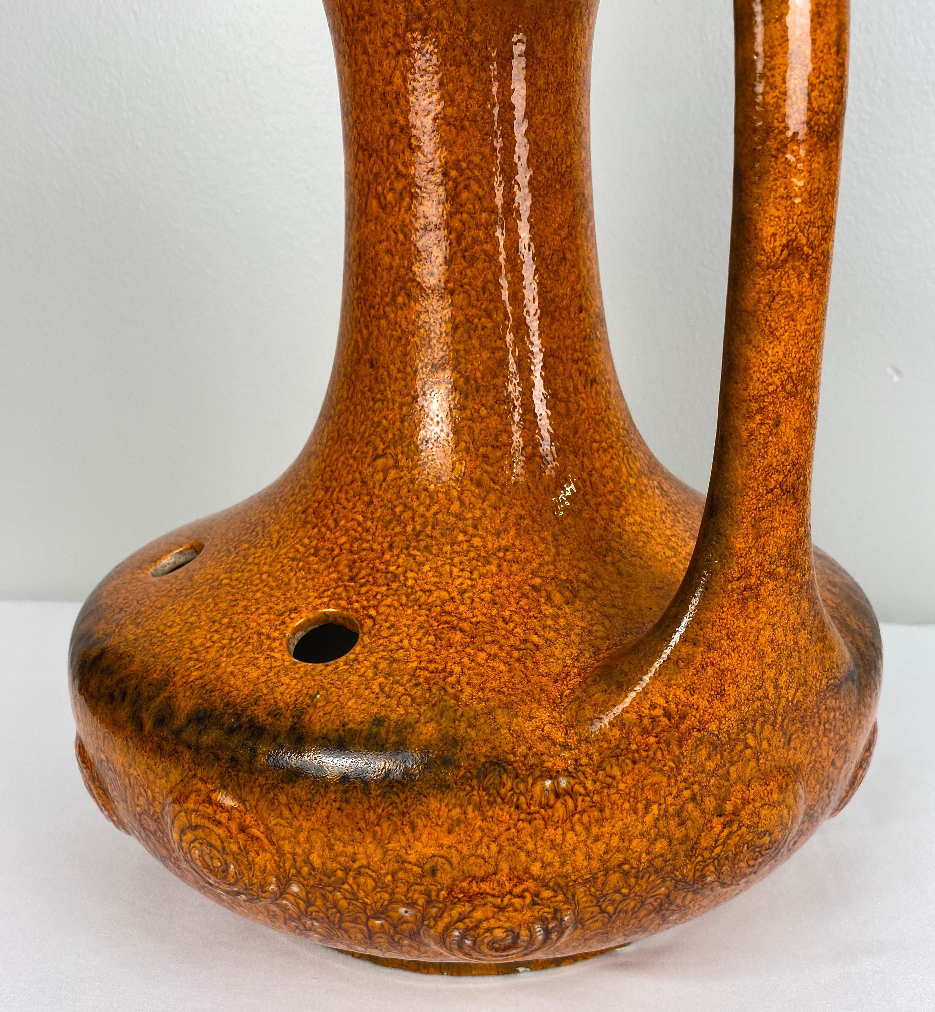 French Mid-20th Century Ceramic Table Lamp Orange In Good Condition For Sale In Miami, FL