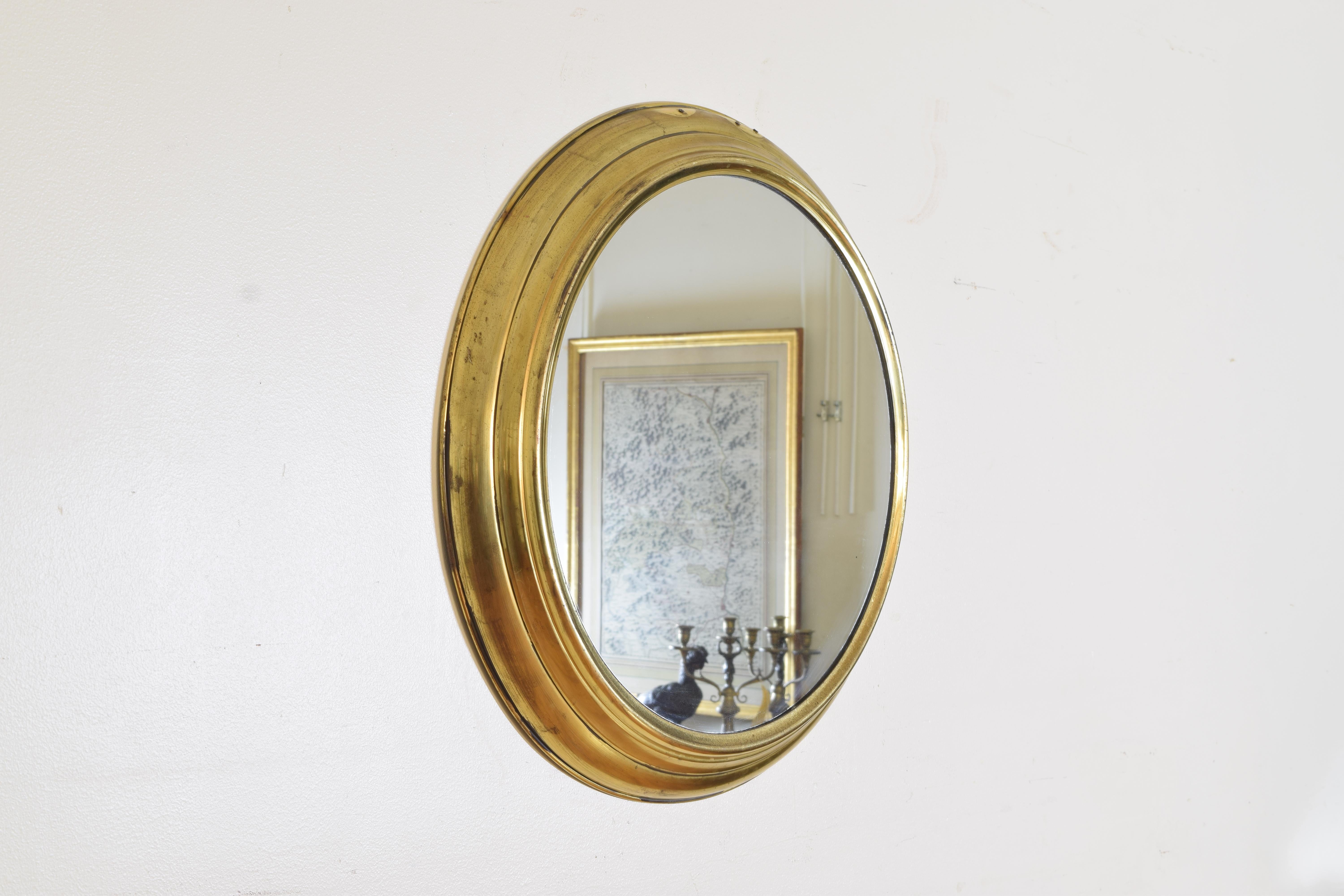 Louis Philippe French Mid-20th Century Circular Convex Brass Mirror