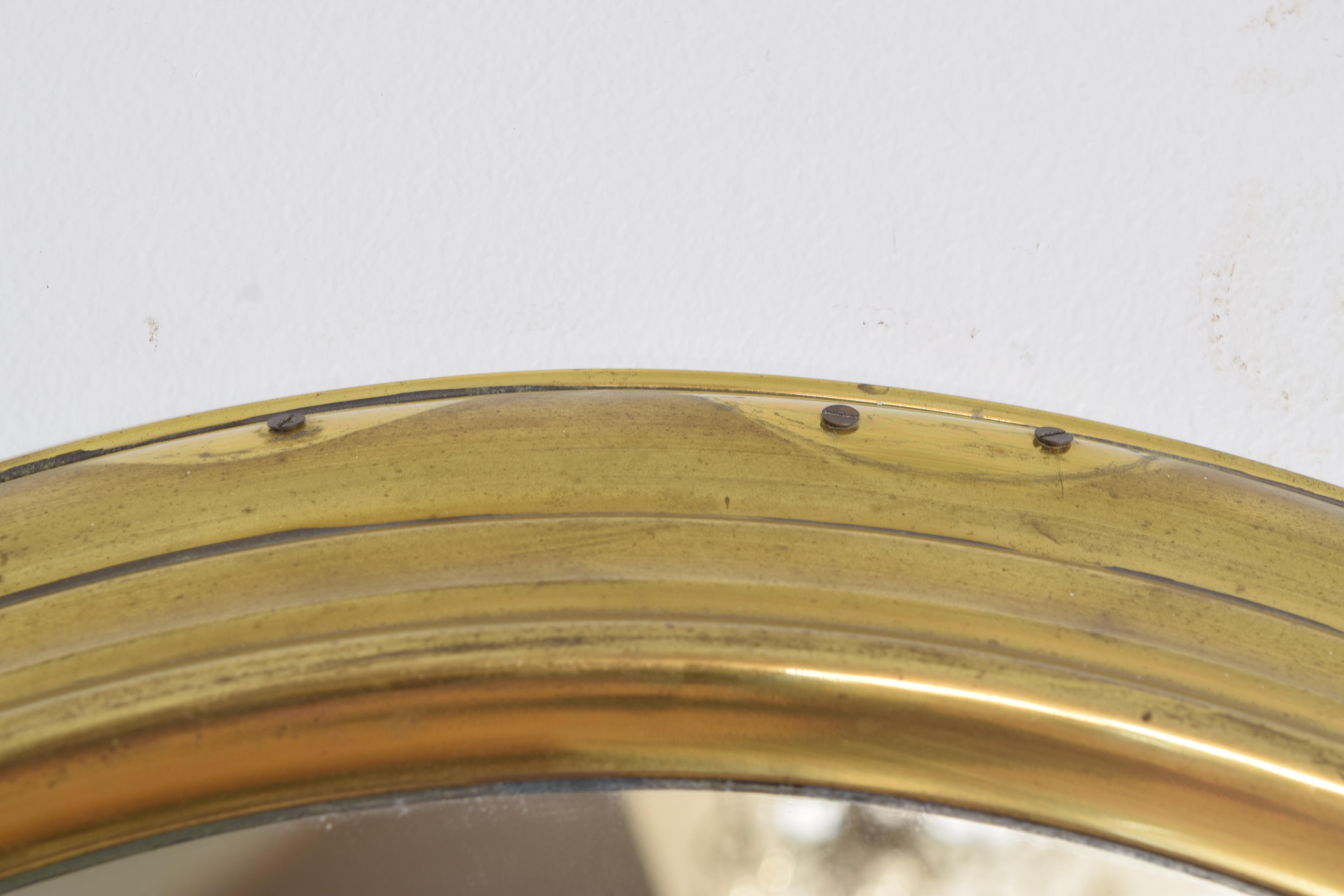French Mid-20th Century Circular Convex Brass Mirror 1
