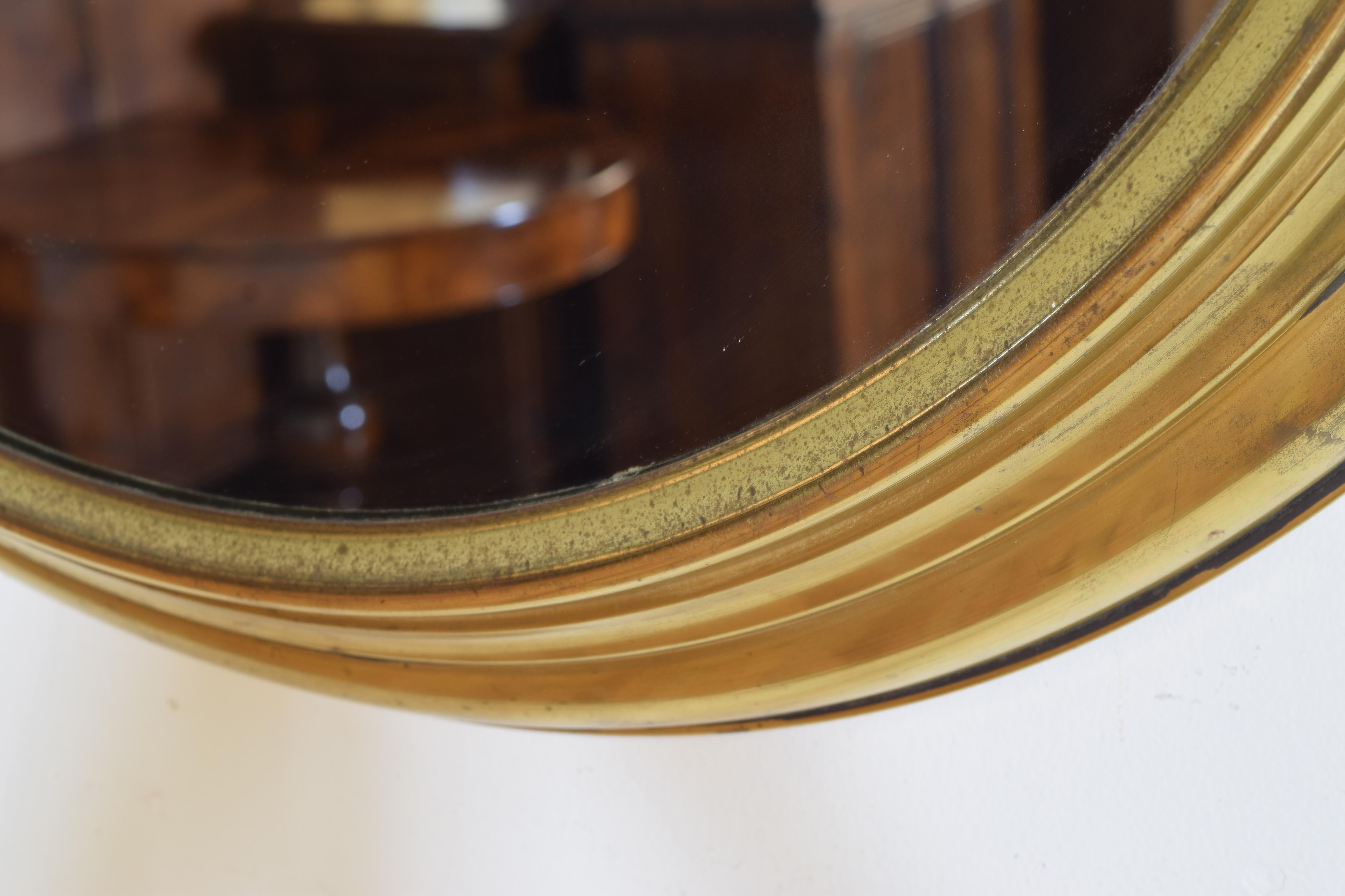French Mid-20th Century Circular Convex Brass Mirror 3