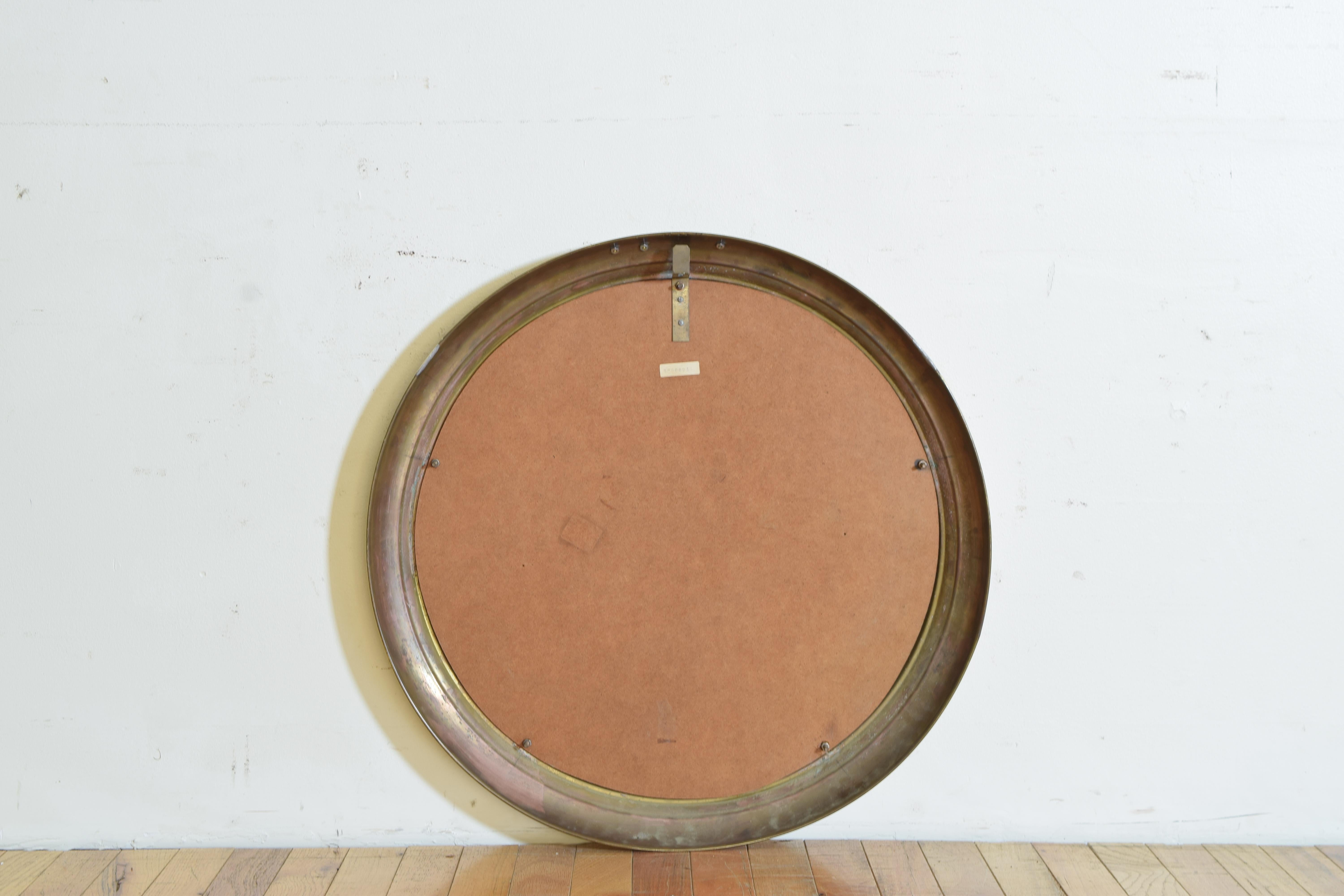 French Mid-20th Century Circular Convex Brass Mirror 4