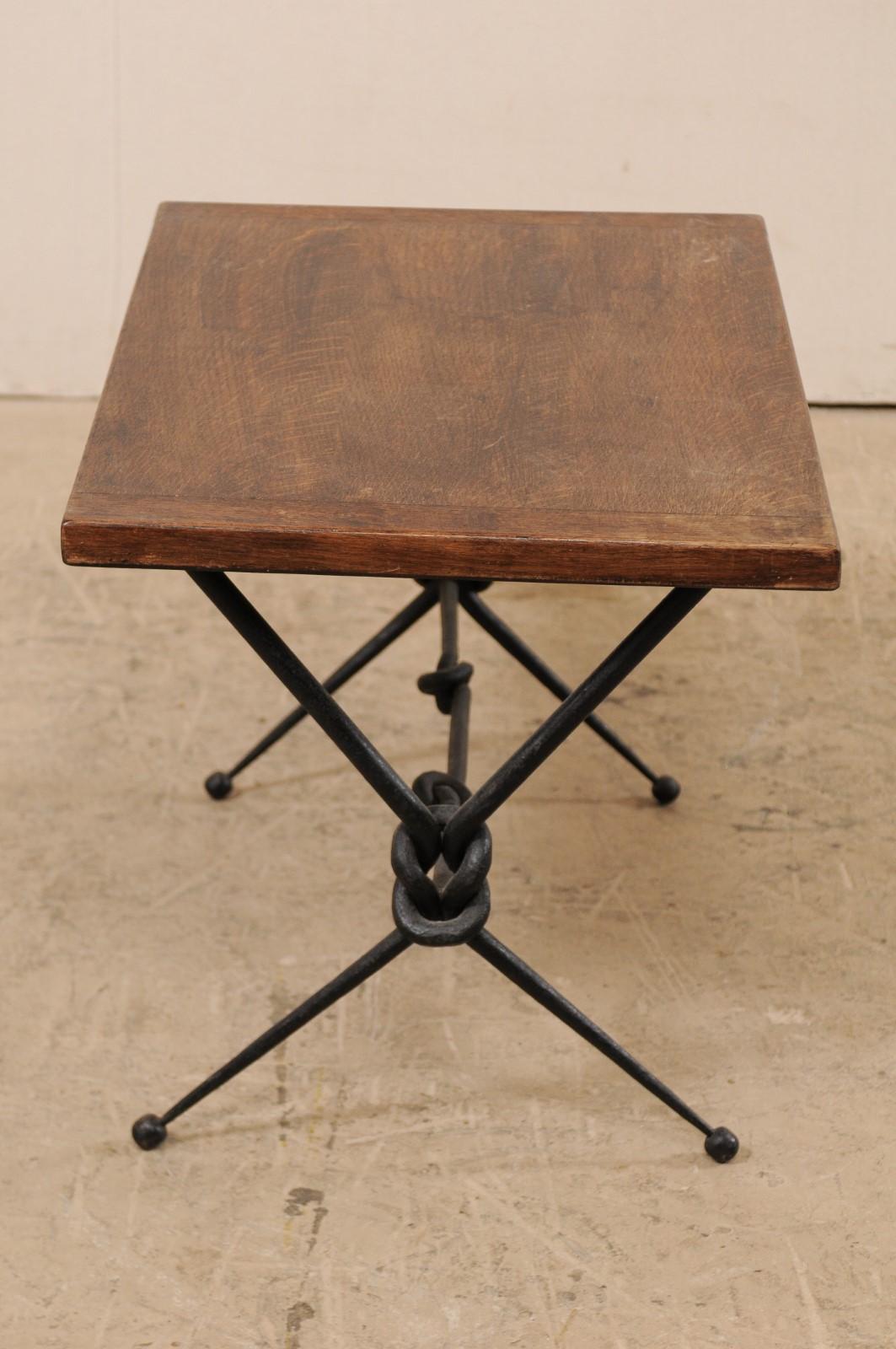 French Mid-20th Century Coffee Table with Knotted Iron Base 7