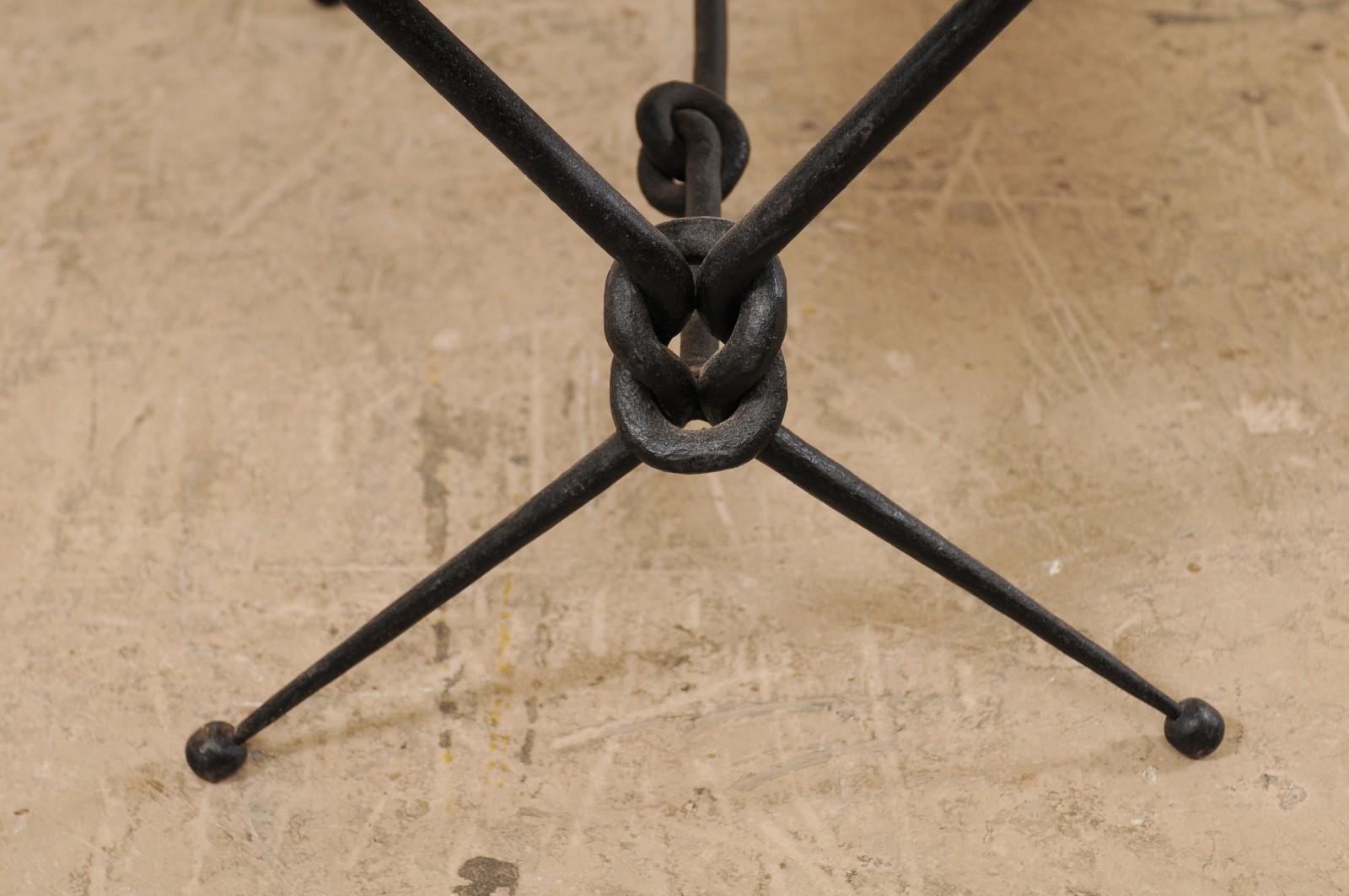 French Mid-20th Century Coffee Table with Knotted Iron Base 8