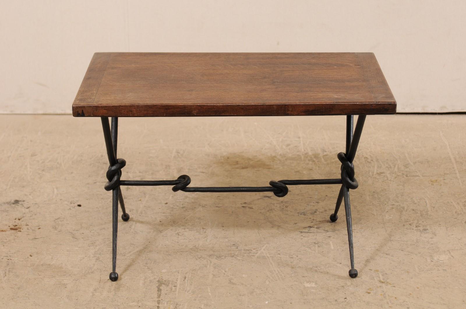 French Mid-20th Century Coffee Table with Knotted Iron Base In Good Condition In Atlanta, GA