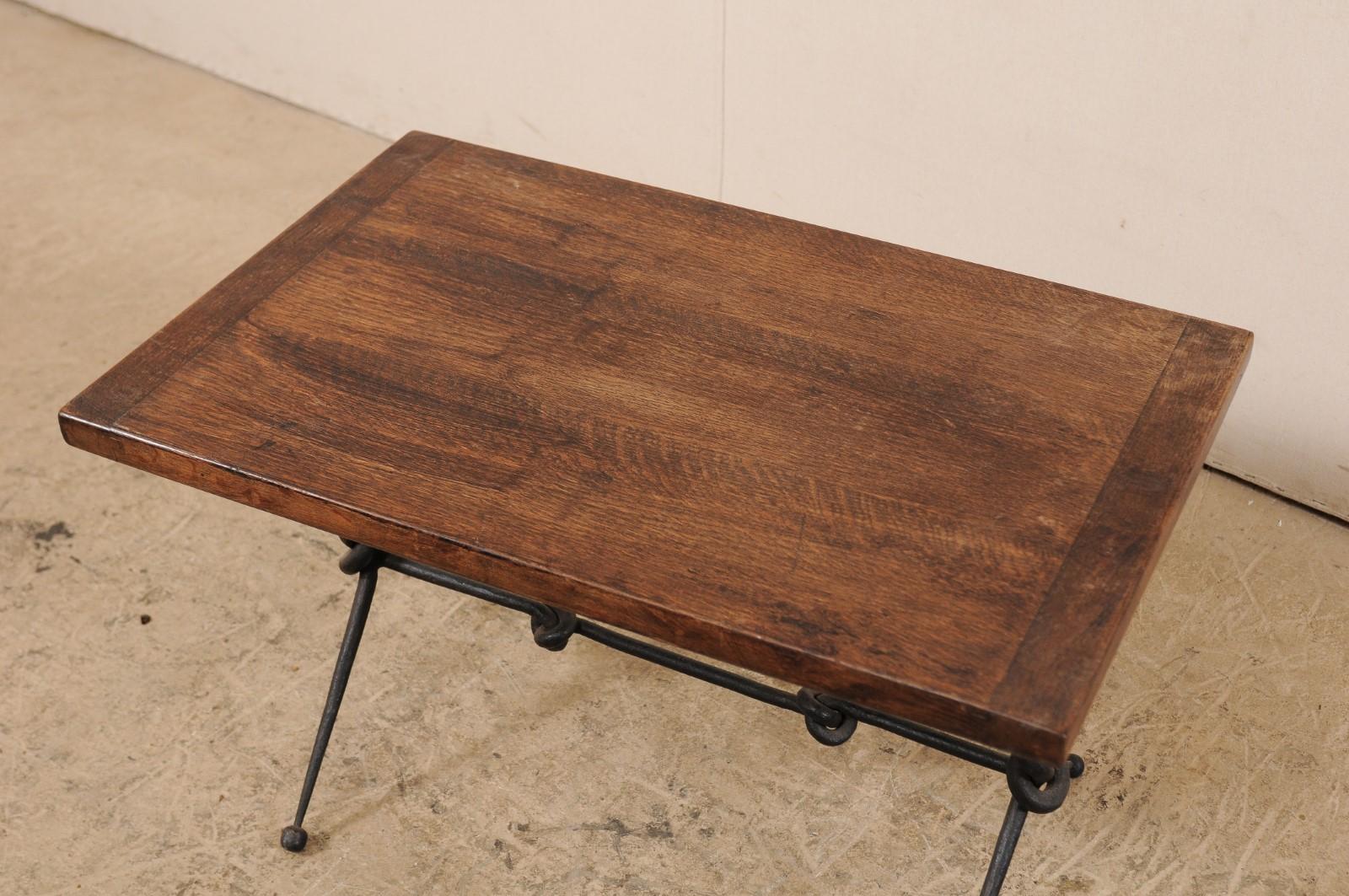 French Mid-20th Century Coffee Table with Knotted Iron Base 3