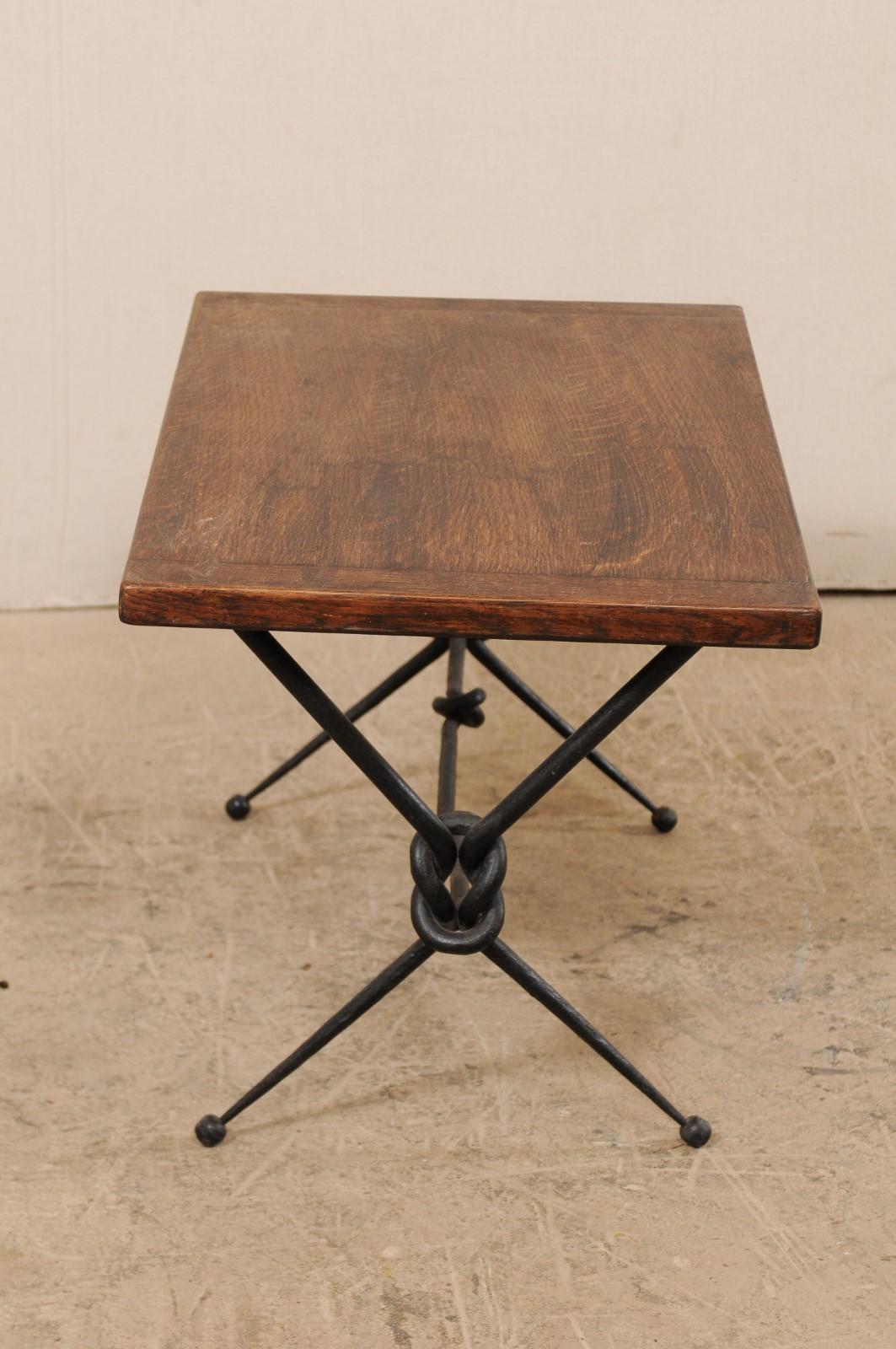 French Mid-20th Century Coffee Table with Knotted Iron Base 5