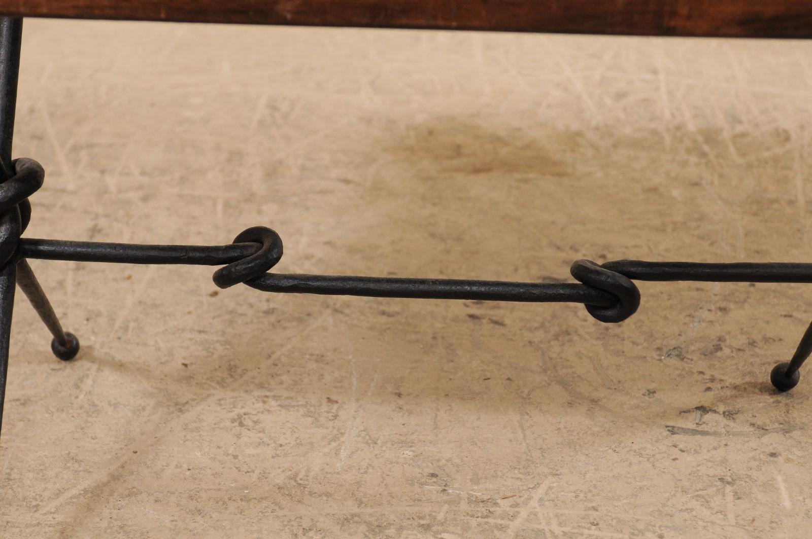 French Mid-20th Century Coffee Table with Knotted Iron Base 6