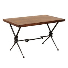 French Mid-20th Century Coffee Table with Knotted Iron Base