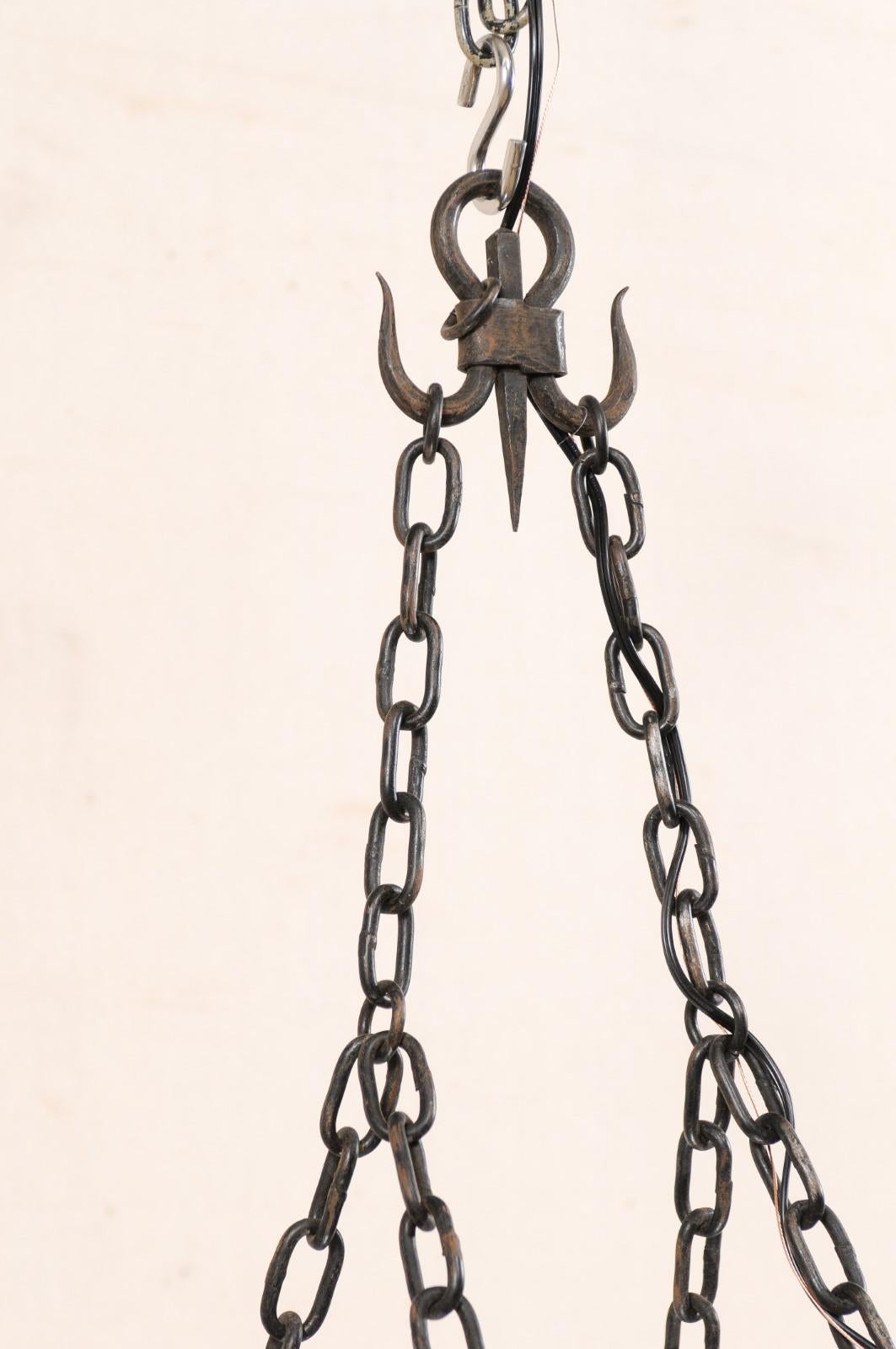French Forged-Iron Eight-Light Chandelier in Rectangular Shape, Mid-20th Century 5