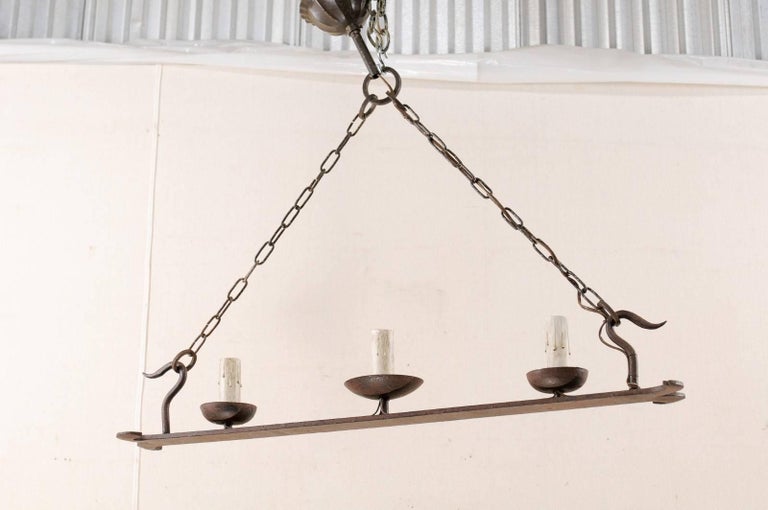 French Mid-20th Century Forged Iron Chandelier with Long Shape For Sale ...