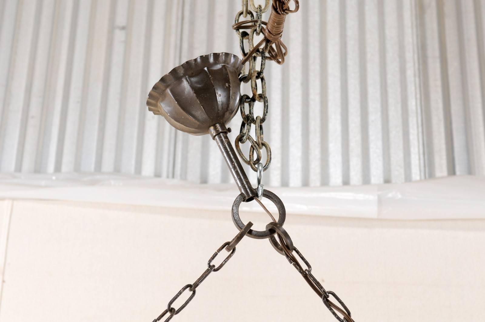 Metal French Mid-20th Century Forged Iron Chandelier with Long Shape For Sale