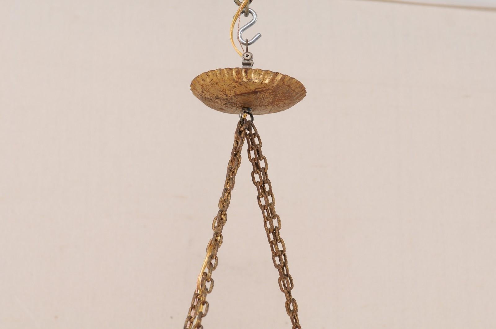 French Mid-20th Century Gold-Painted Iron Chandelier with Four Lights 2