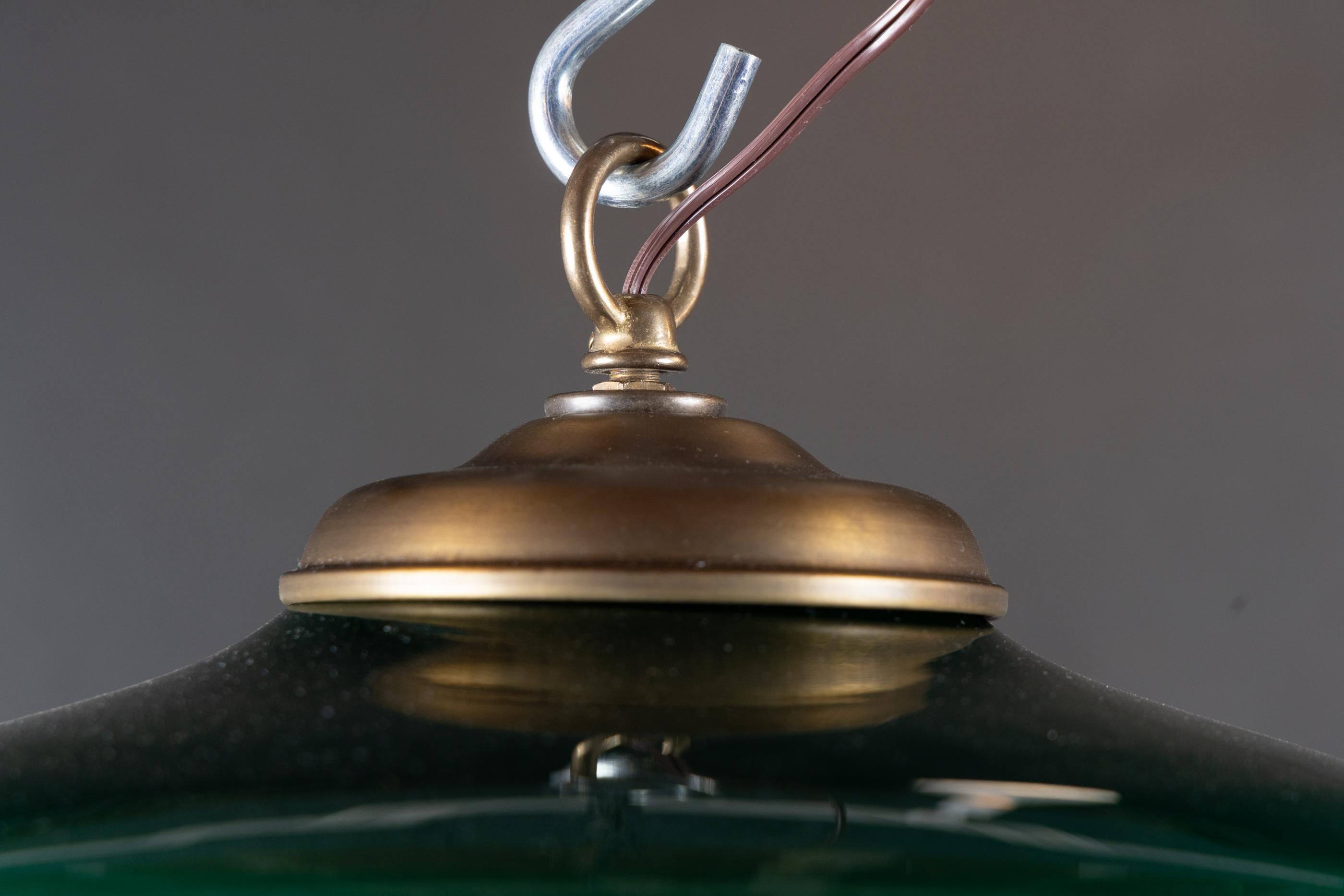 French Mid 20th Century Green Glass Hanging Pendant Light For Sale 1