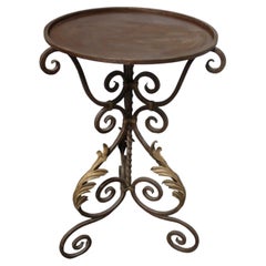 French Iron Gueridon Table, Mid-20th Century, Large Leaf Feet, 1920s