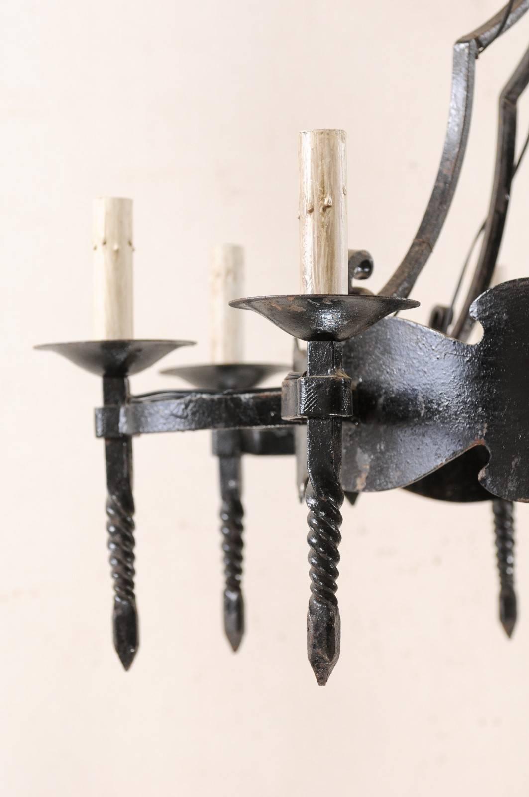 French Mid-20th Century Iron Ring Chandelier with Eight Torch-Shaped Lights For Sale 2