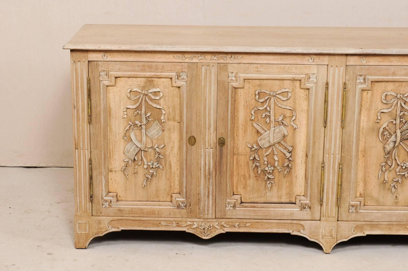 Italian French Mid-20th Century Light Wood Toned and Nicely Carved Sideboard
