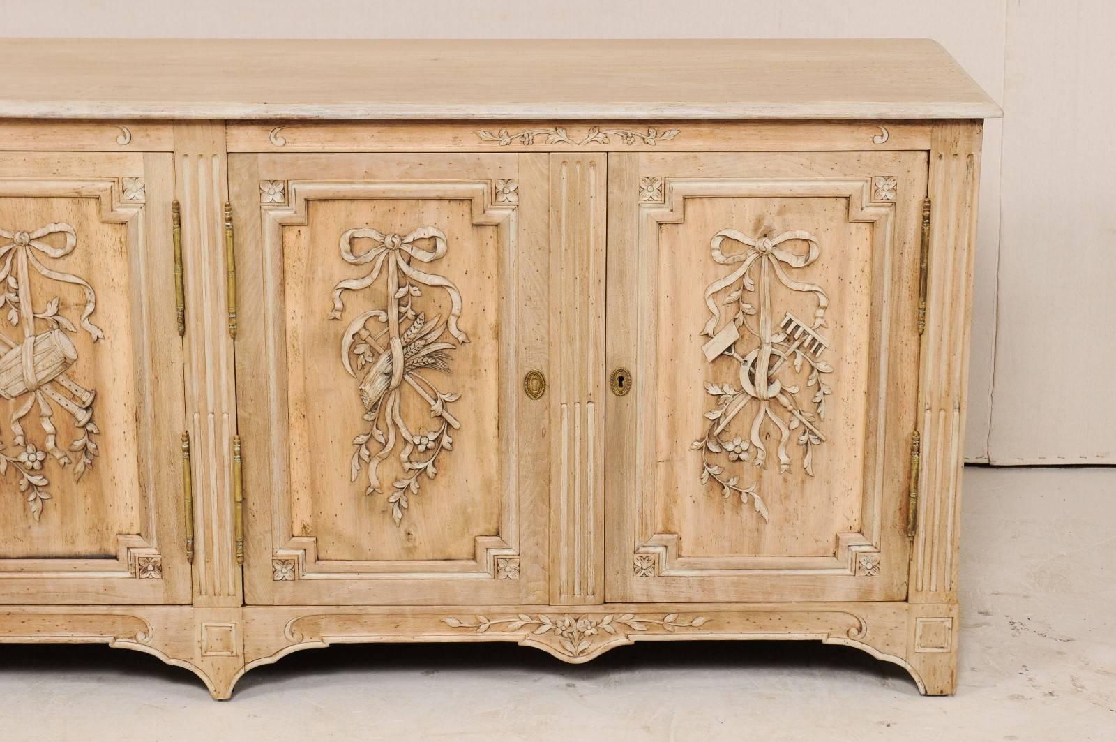 French Mid-20th Century Light Wood Toned and Nicely Carved Sideboard In Good Condition In Atlanta, GA