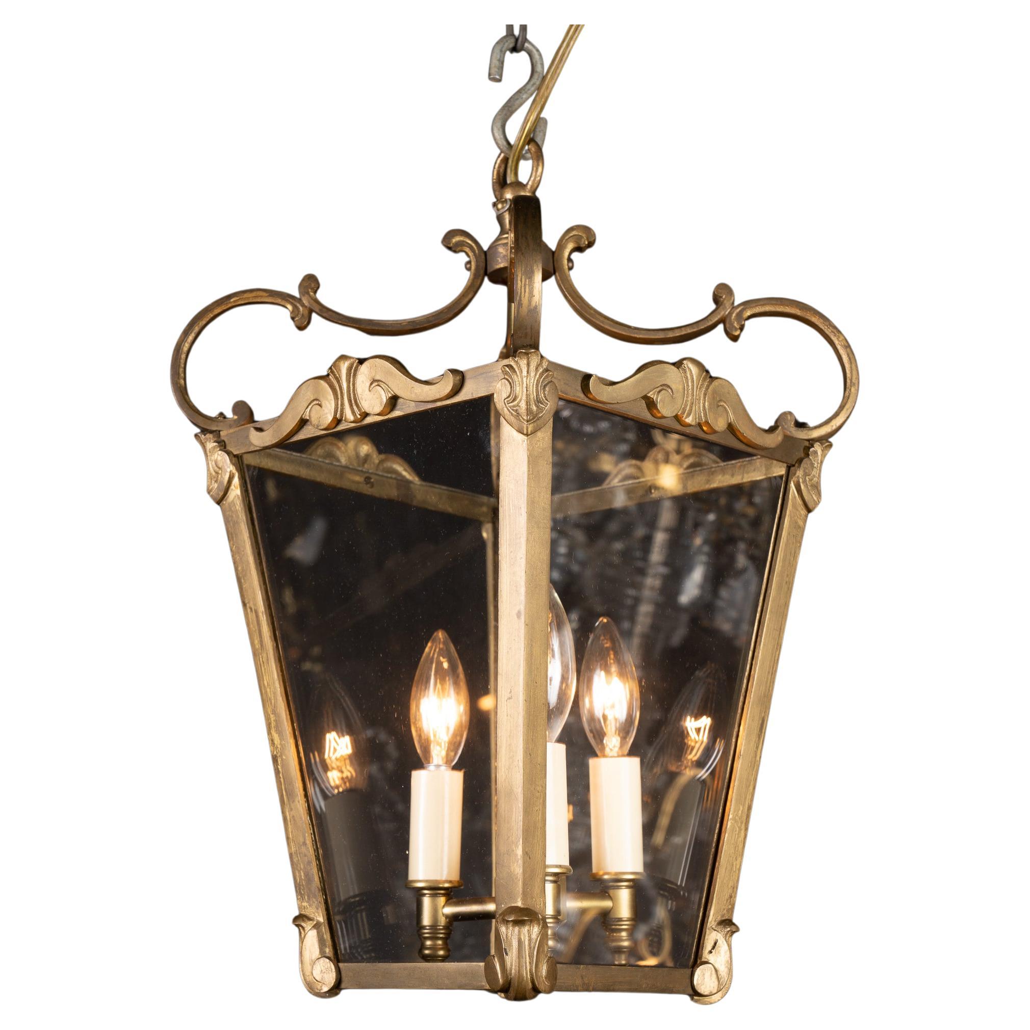 French Mid 20th Century Louis XVI Bronze Lantern with Scroll Arms