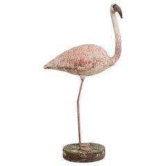 Vintage French Mid-20th Century Painted Garden Statue of a Greater Flamingo