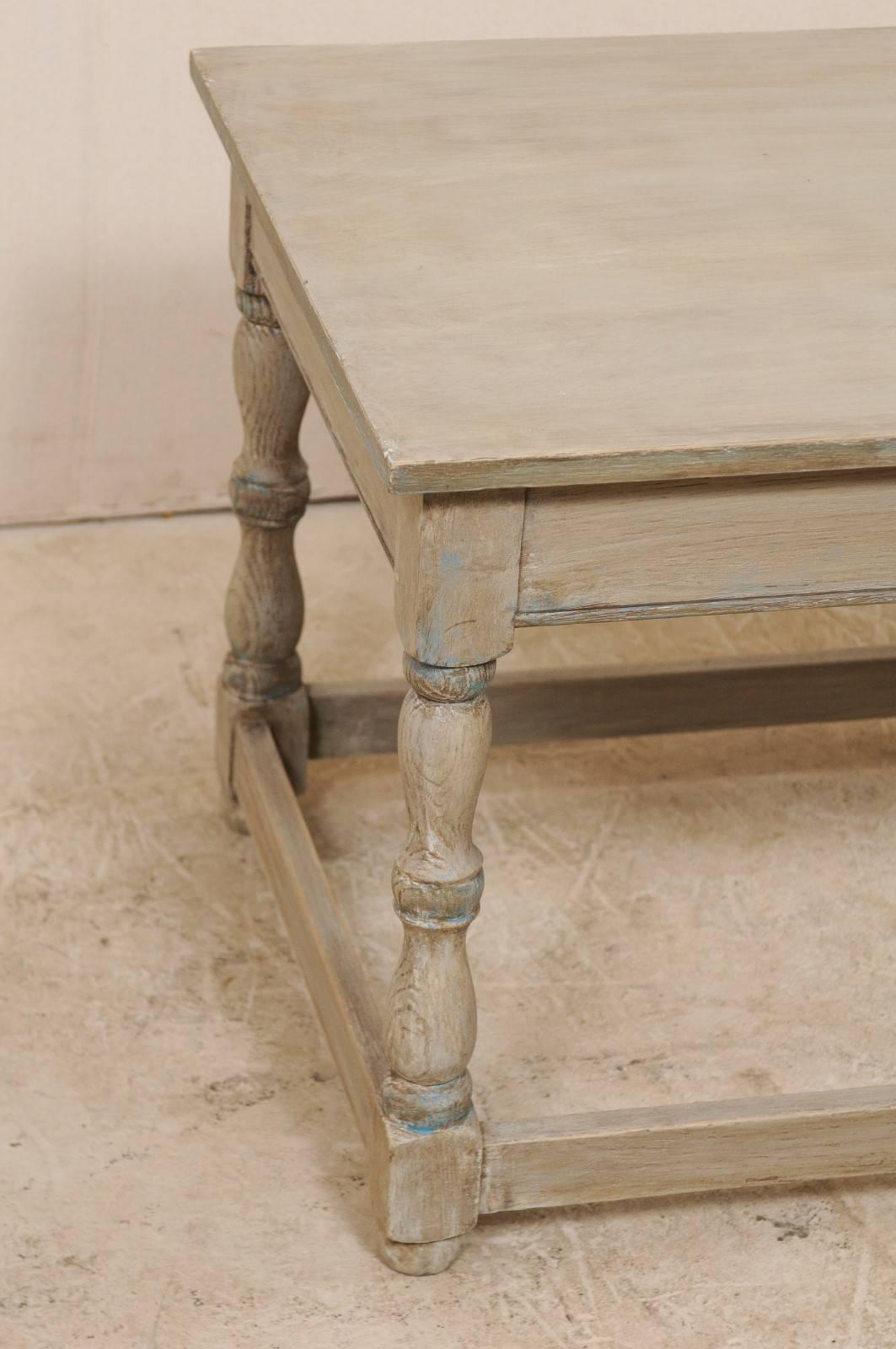 French Mid-20th Century Painted Wood Coffee Table on Turned Legs For Sale 1