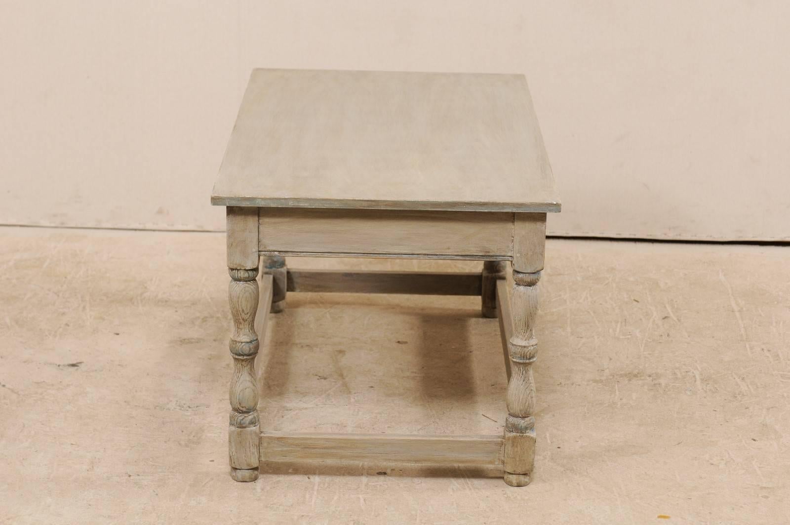 French Mid-20th Century Painted Wood Coffee Table on Turned Legs For Sale 2
