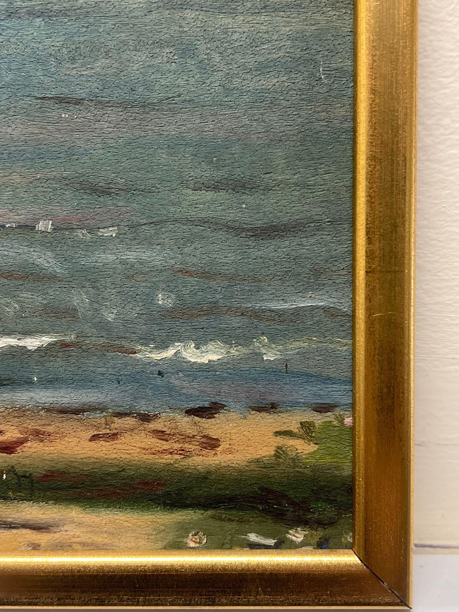 Pintura al óleo impresionista francesa de los años 50 Escena de playa - Painting Impresionista de French Mid 20th Century