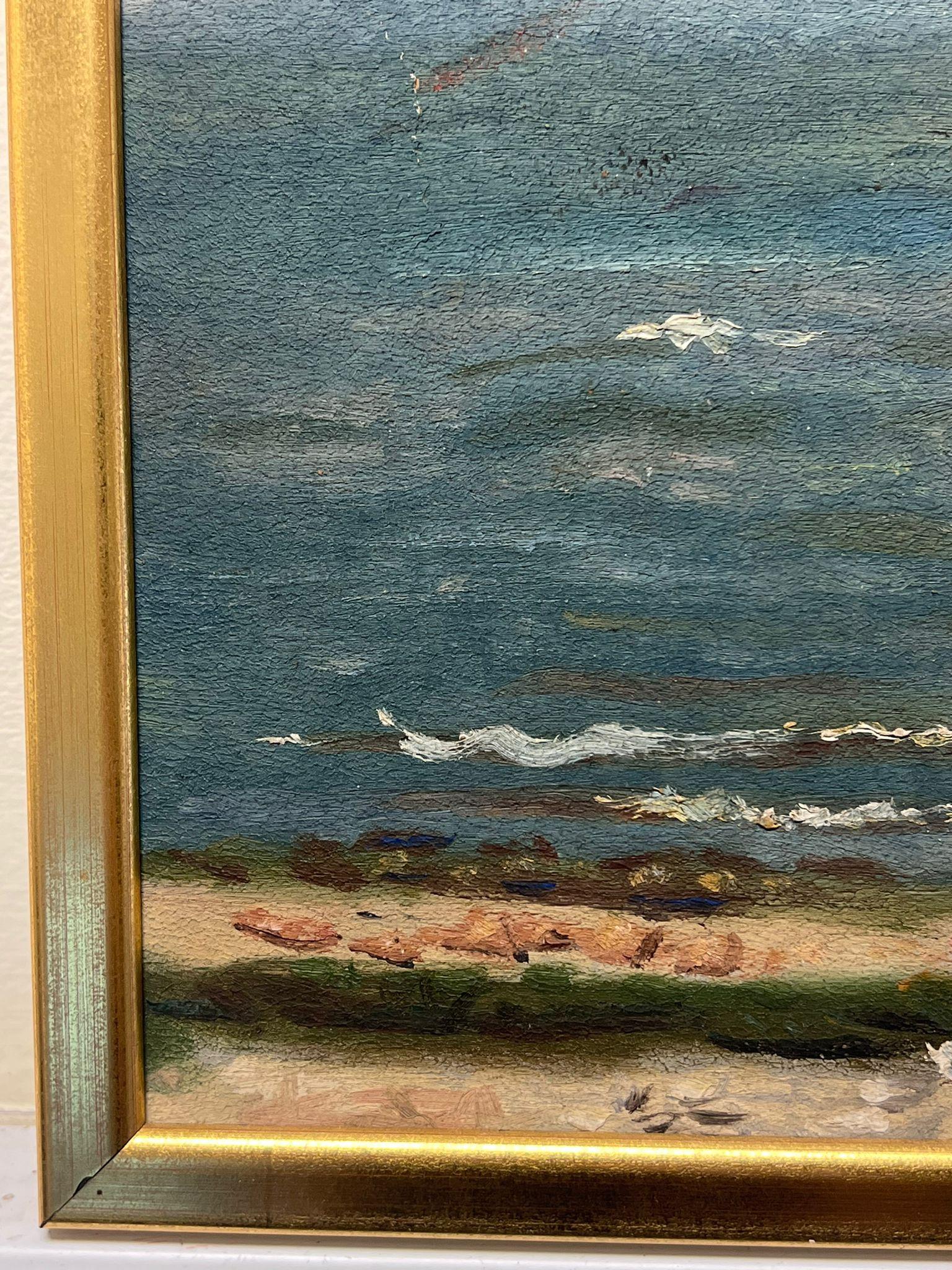 La playa
Artista impresionista francés, mediados del siglo XX
óleo sobre lienzo colocado sobre tabla, enmarcado
cuadro: 7,25 x 11 pulgadas
enmarcado: 8 x 12 pulgadas
Estado: en general muy bueno, algunas marcas menores en la superficie, pero en