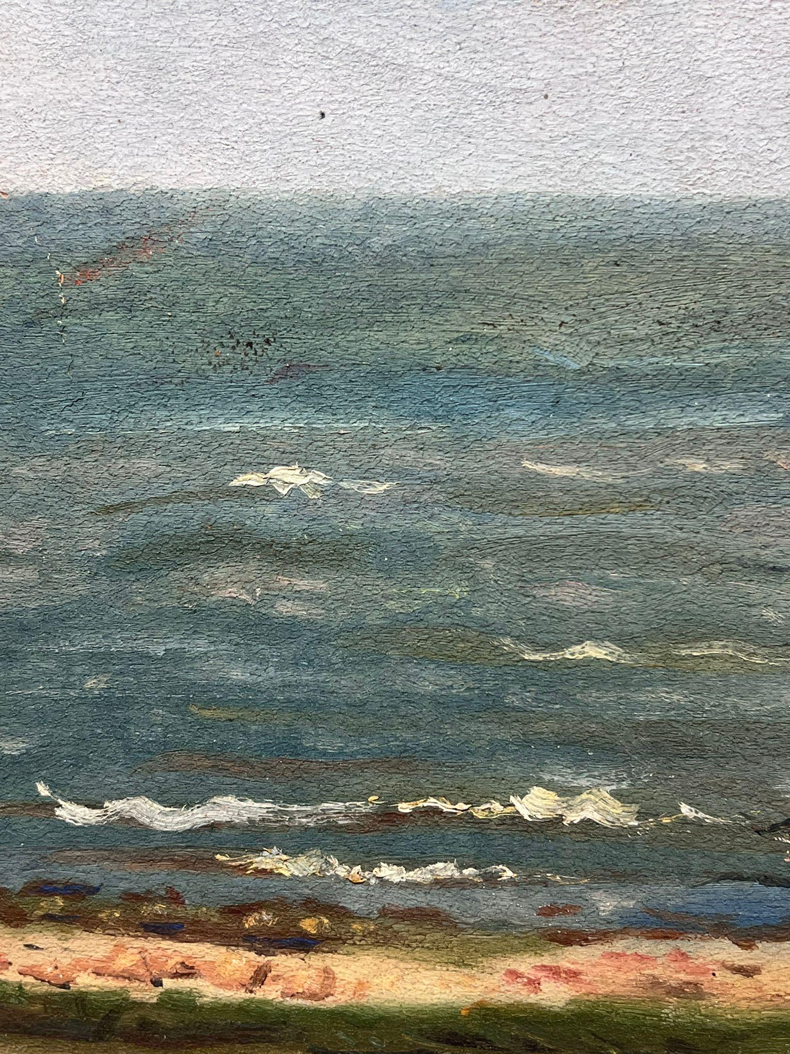 Pintura al óleo impresionista francesa de los años 50 Escena de playa 1