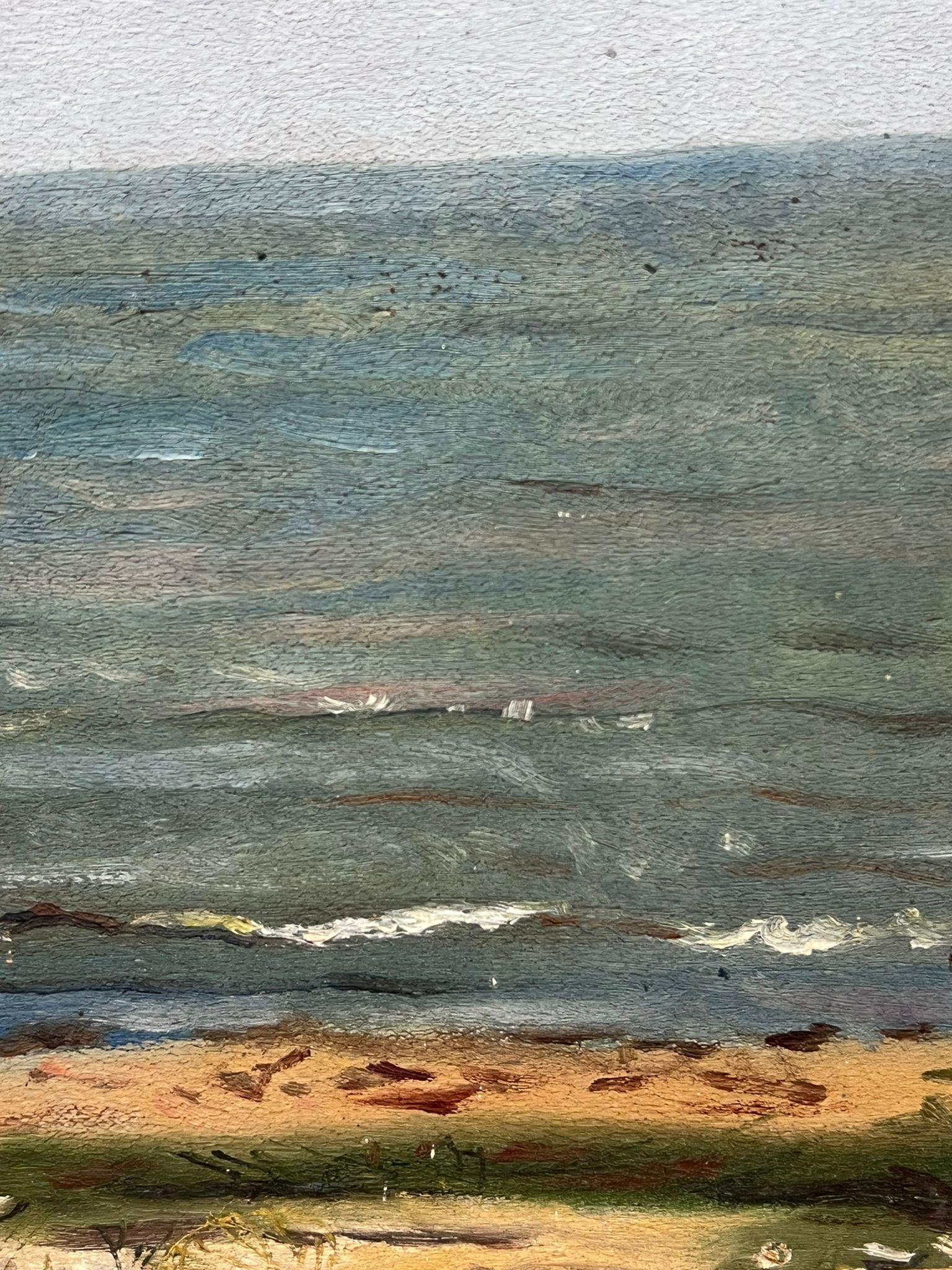 Pintura al óleo impresionista francesa de los años 50 Escena de playa 2