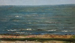1950's French Impressionist Oil Painting Beach Scene