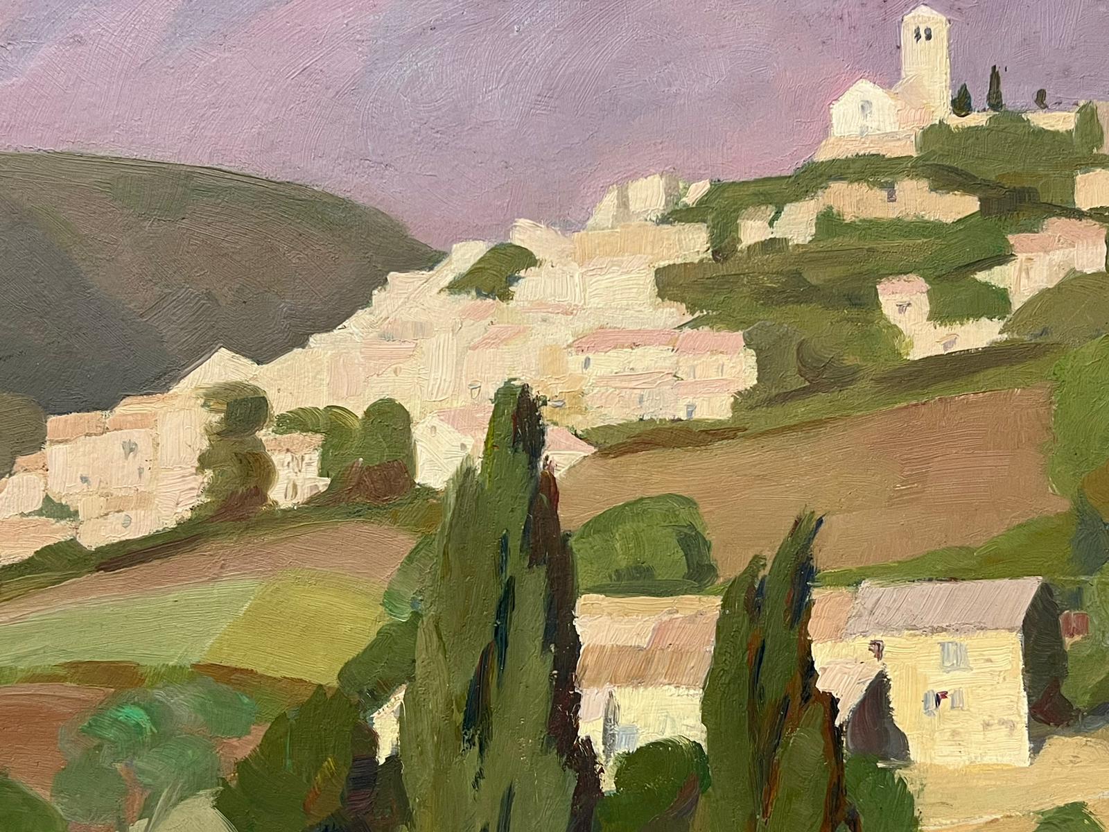 Provencal Hilltop Village in Landscape Mid 20th Century French Oil Painting For Sale 2
