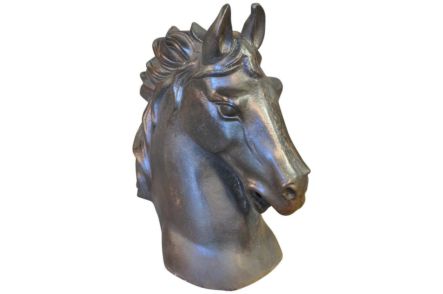 French Mid-20th Century Pair of Cast Iron Horseheads In Excellent Condition In Atlanta, GA