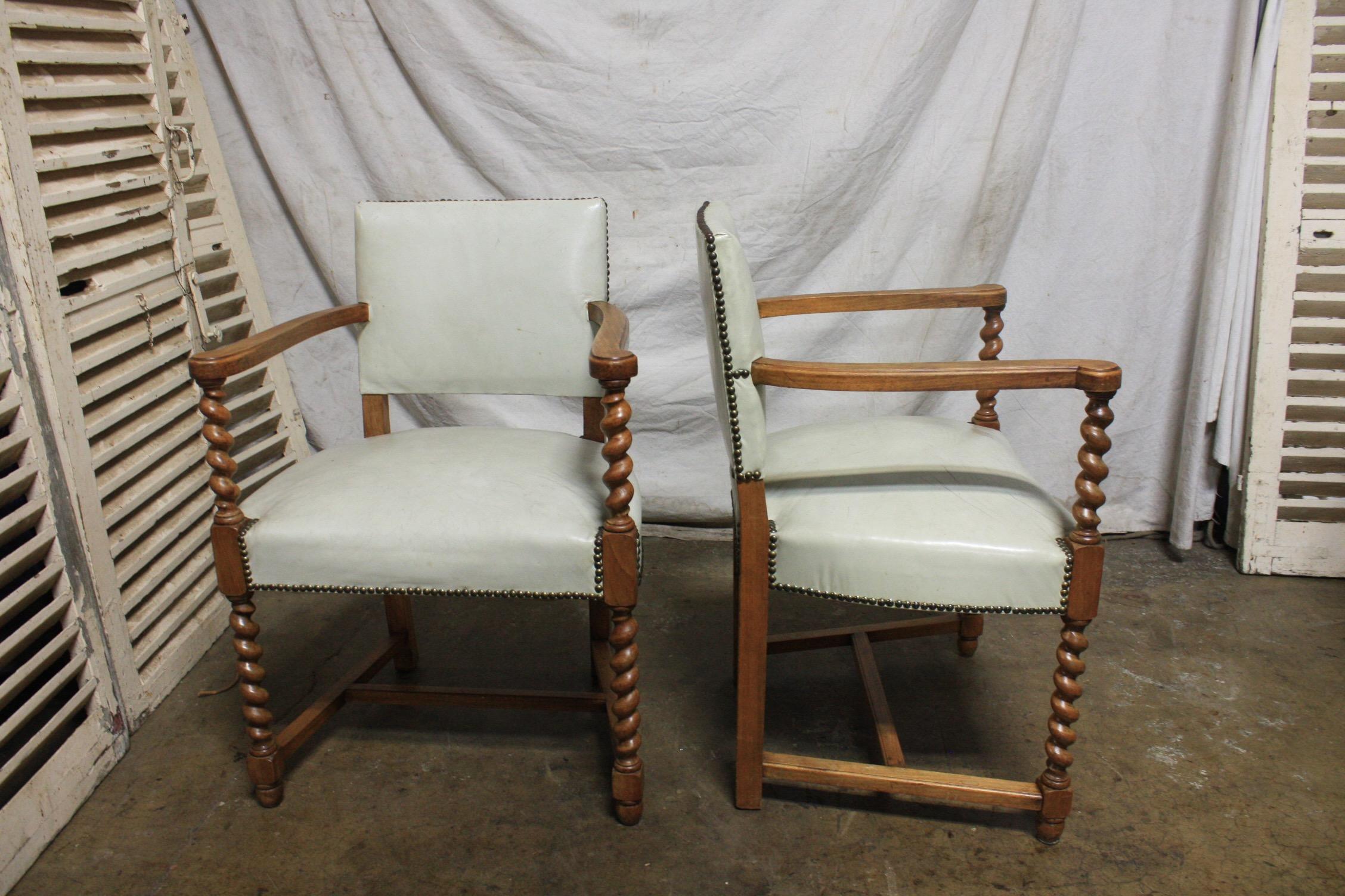 Leather French Mid-20th Century Pairs of Armchairs