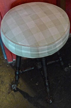 French Mid-20th Century Revolving Walnut Piano Stool with Fabric Covered Seat