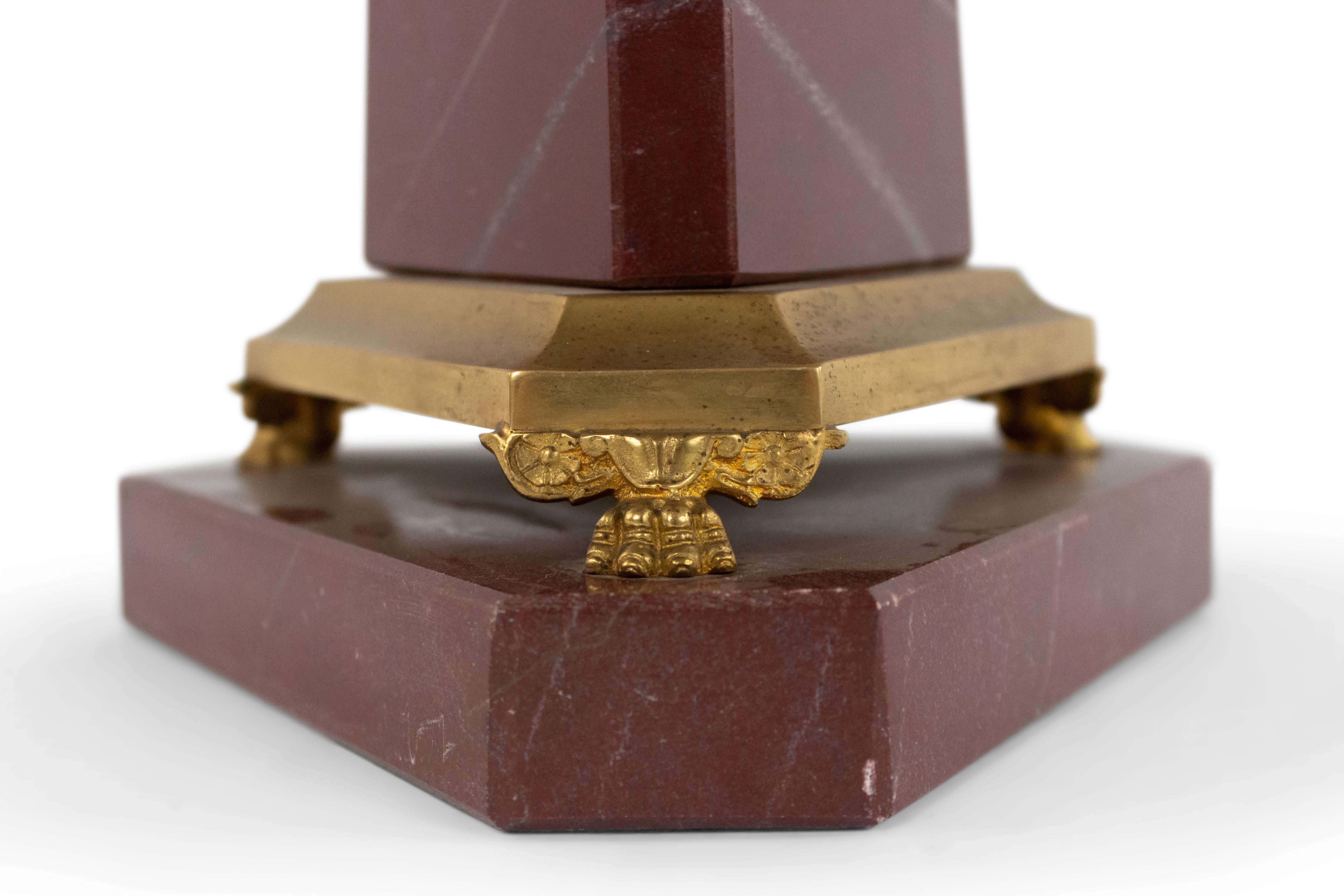 20th Century French Mid-Century Rouge Marble Obelisk Table Lamp