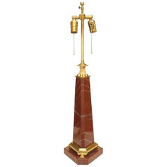 French Mid-Century Rouge Marble Obelisk Table Lamp
