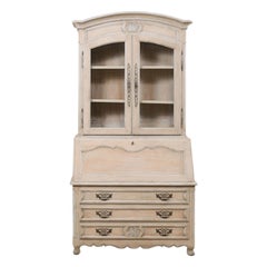 French Mid-20th Century Secretary Curio Cabinet with Drop Front Writing Desk