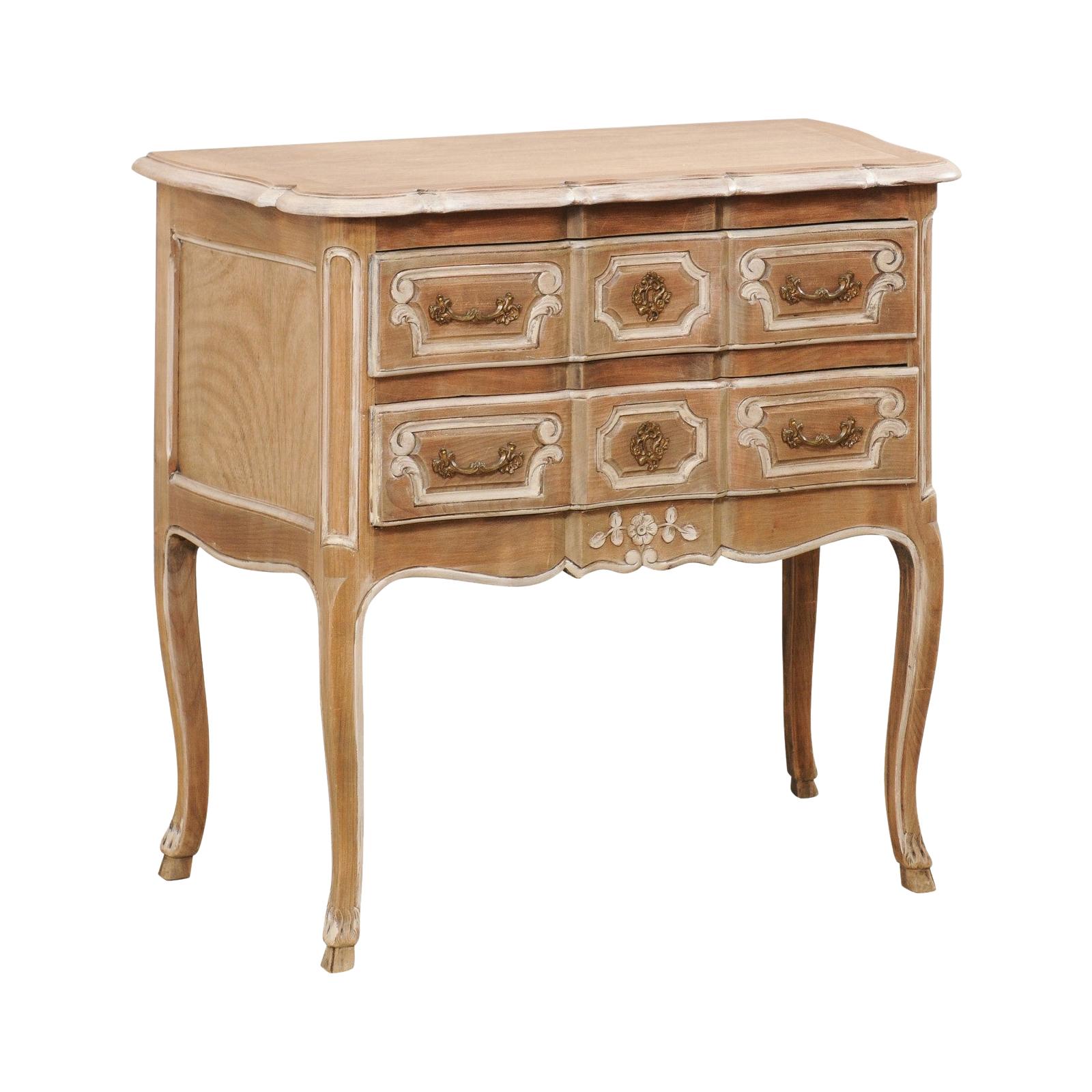 French Mid-20th Century Two-Drawer Elegantly Raised Bleached Wood Chest