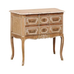 French Mid-20th Century Two-Drawer Elegantly Raised Bleached Wood Chest