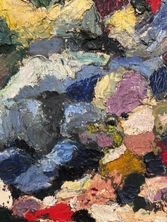 Pittura ad olio astratta espressionista francese degli anni '50, dipinta a mano e originale