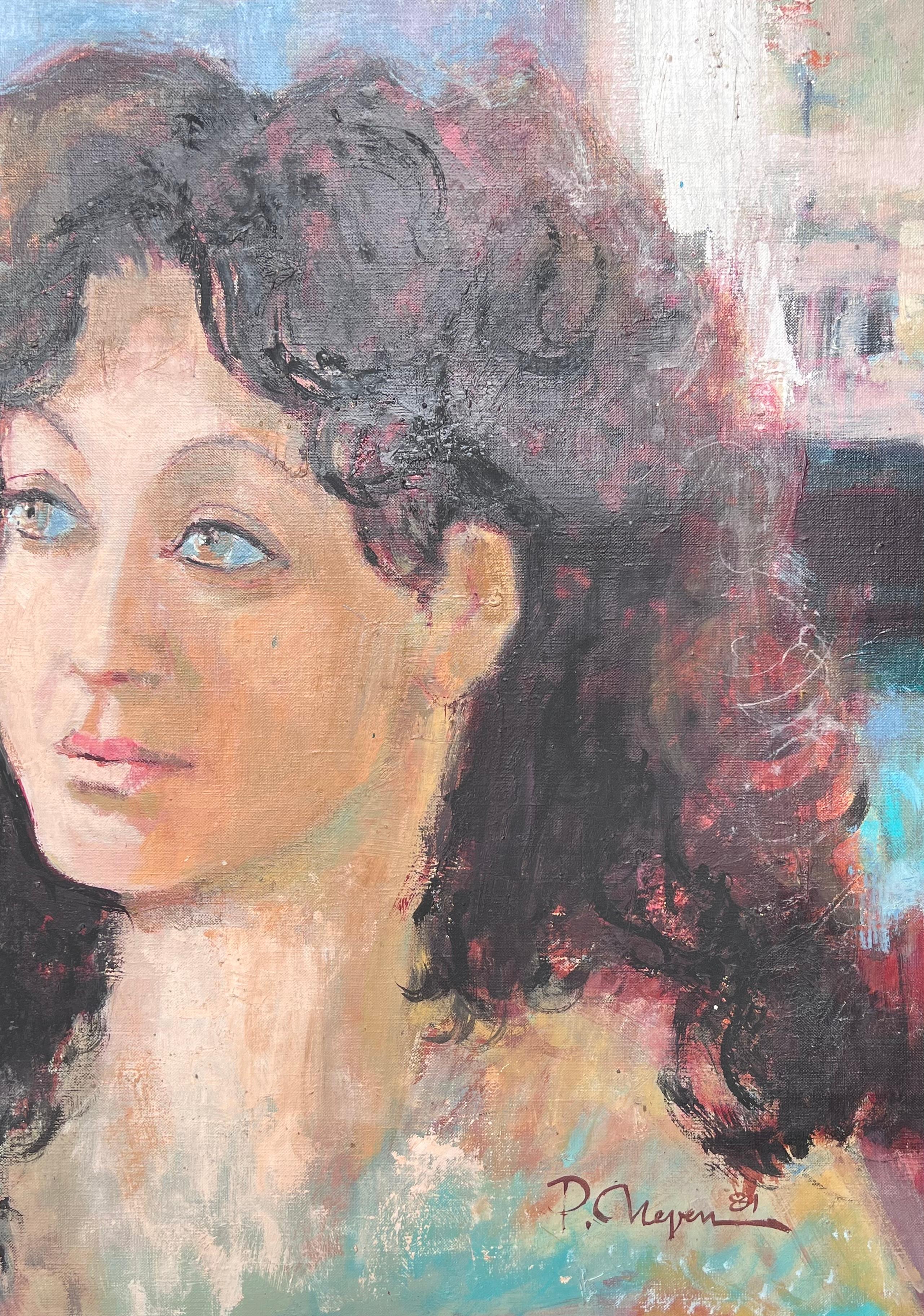 Großes französisches Ölgemälde des 20. Jahrhunderts Porträt einer jungen Frau, signiert im Angebot 1