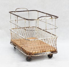 French Mid Century Industrial Boulangerie Trolley Basket Cart C1950