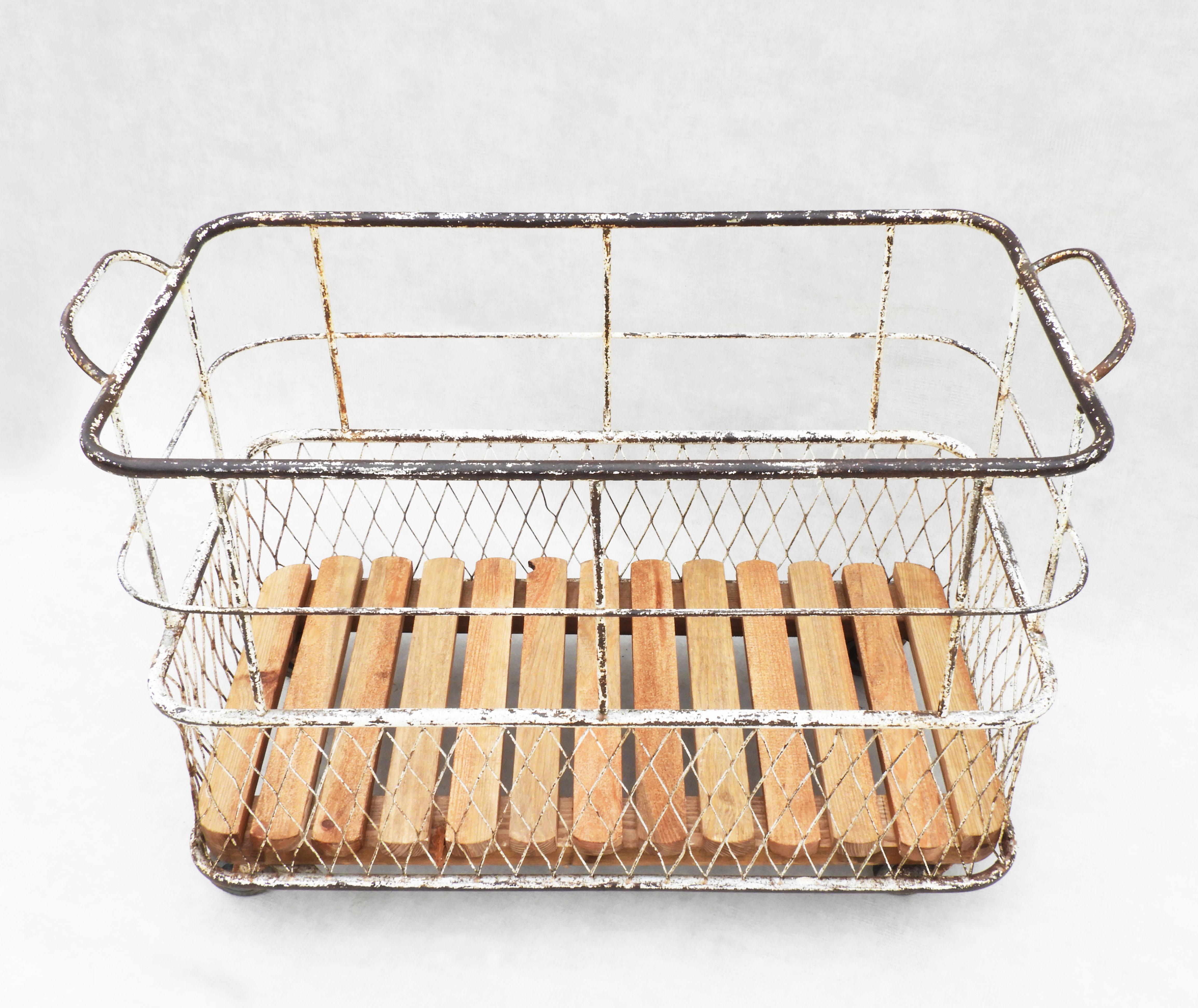 20th Century French Mid Century Industrial Boulangerie Trolley Basket Cart C1950 For Sale
