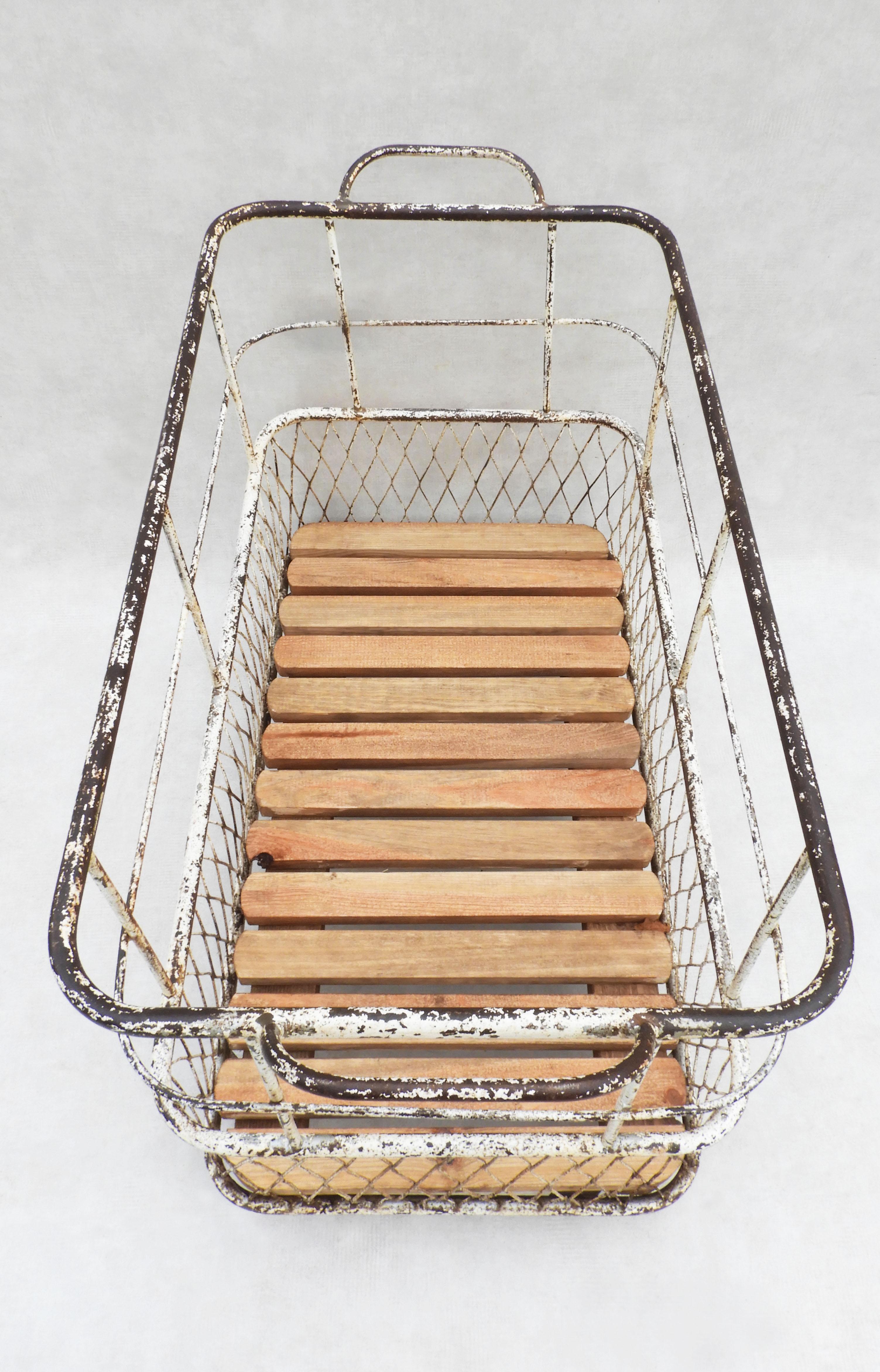Metal French Mid Century Industrial Boulangerie Trolley Basket Cart C1950 For Sale
