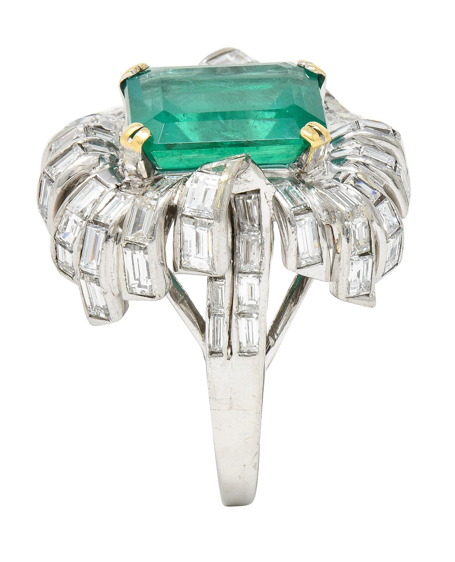 French Mid-Century 11.65 Carats Emerald Diamond Platinum 18 Karat Gold Ring 4