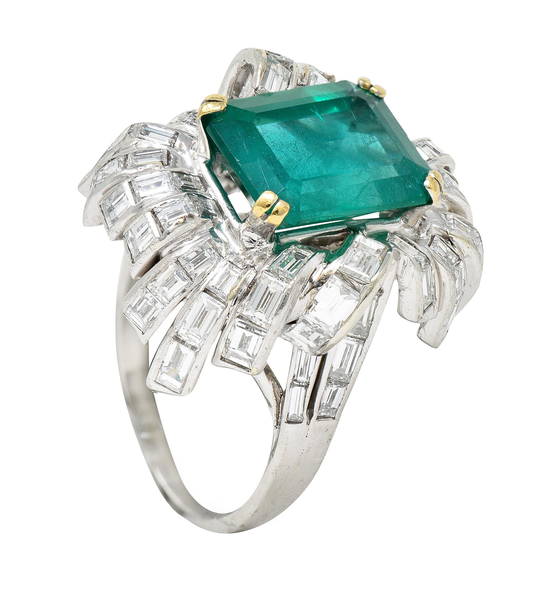 French Mid-Century 11.65 Carats Emerald Diamond Platinum 18 Karat Gold Ring 5