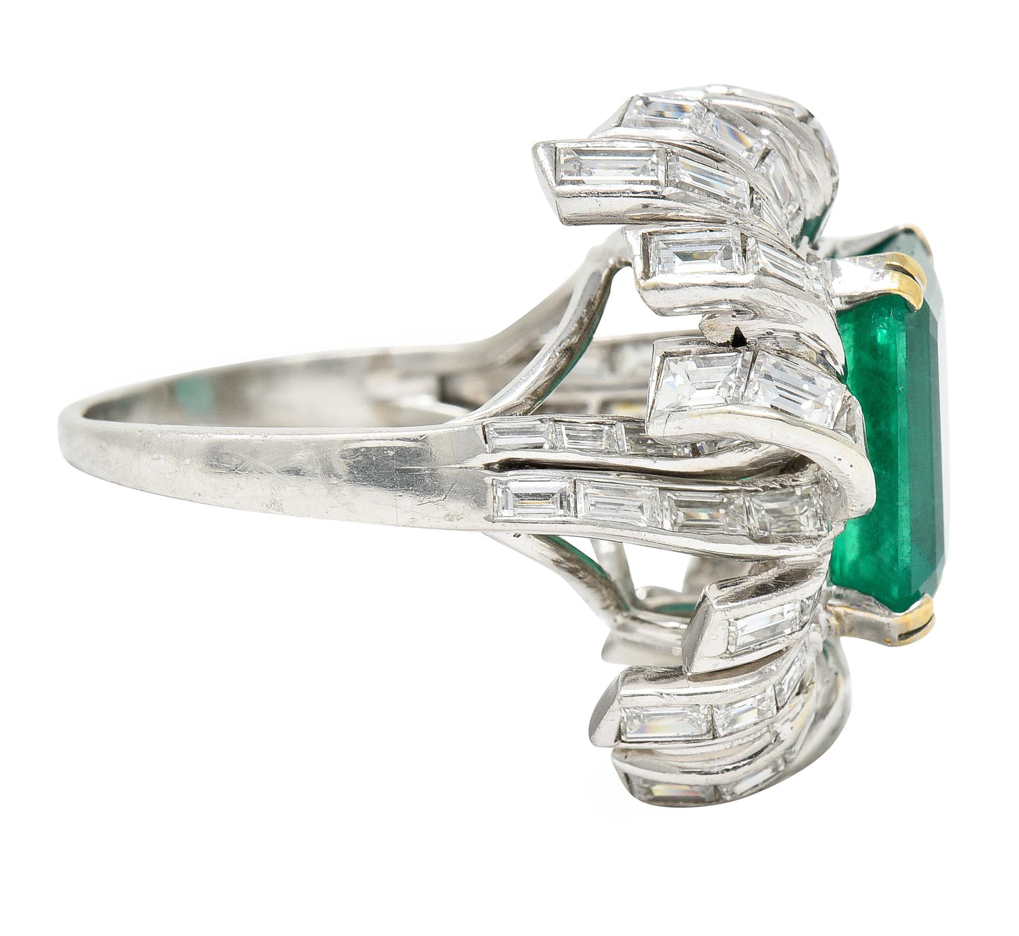Emerald Cut French Mid-Century 11.65 Carats Emerald Diamond Platinum 18 Karat Gold Ring