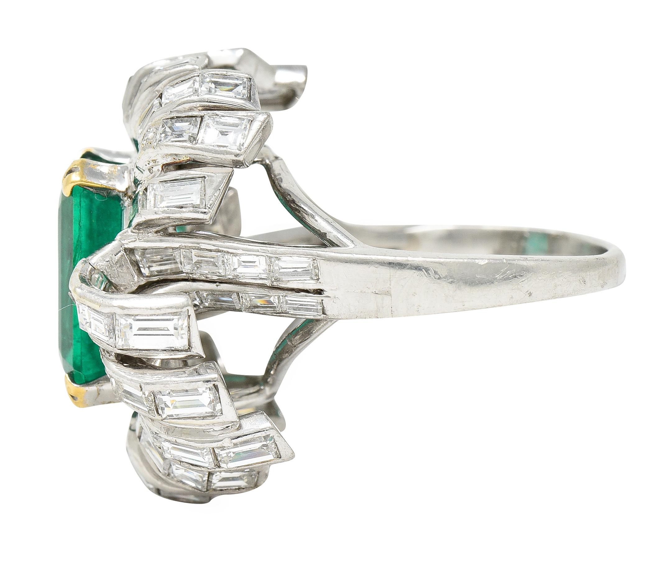 Women's or Men's French Mid-Century 11.65 Carats Emerald Diamond Platinum 18 Karat Gold Ring