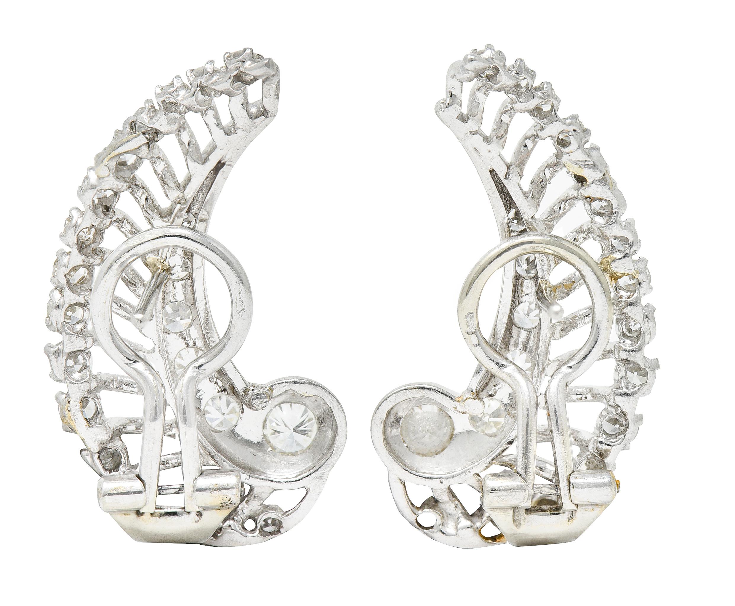 Retro French Mid-Century 1.50 Carat Diamond Platinum Ear-Crawler Earrings