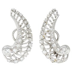 French Mid-Century 1.50 Carat Diamond Platinum Ear-Crawler Earrings